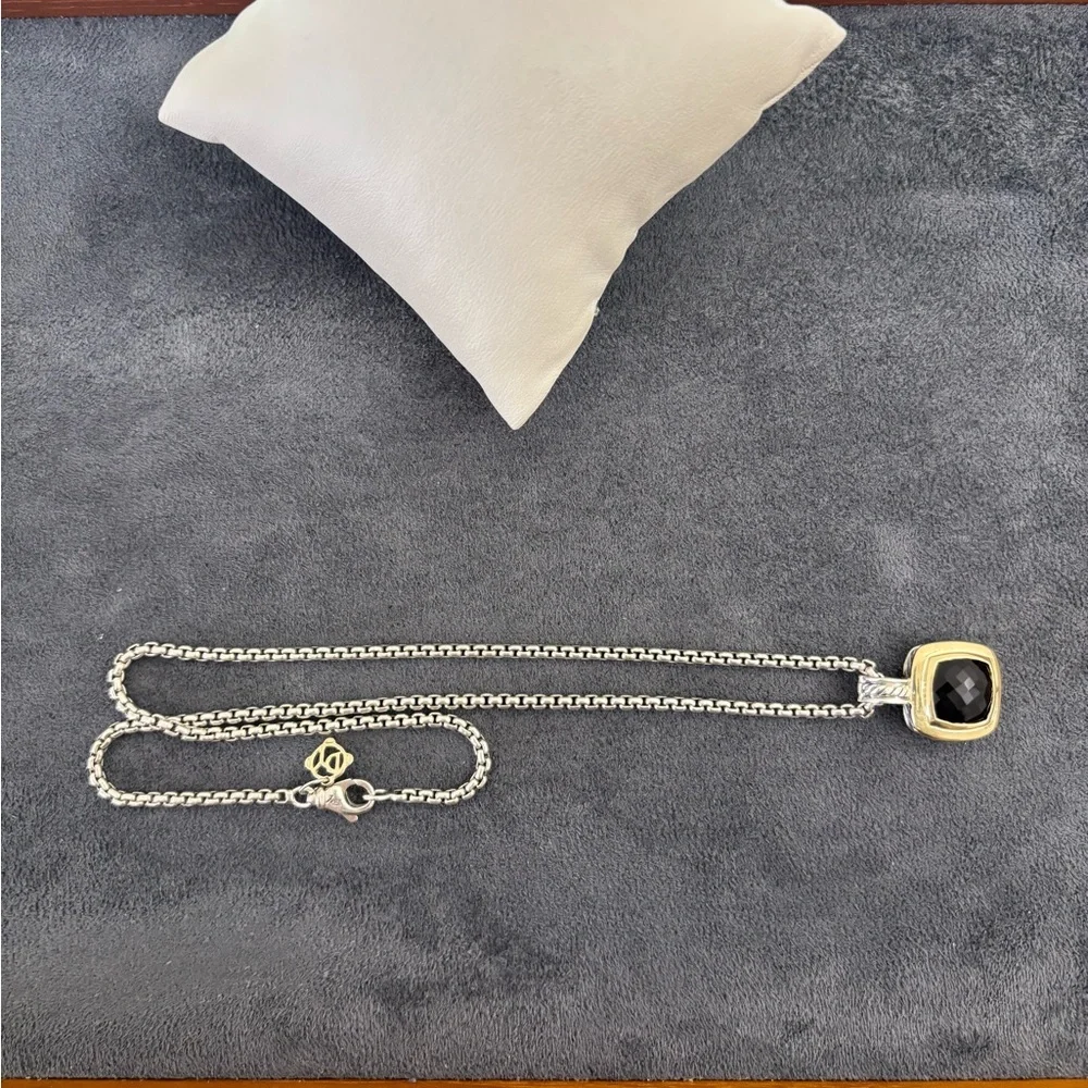 David Yurman 925 & 18k Gold 11mm Albion Pendant Necklace with Black Onyx 16" - Picture 4 of 11